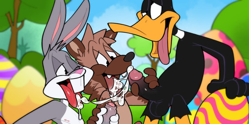 ahegao anthro balls beak black_body bodily_fluids buckteeth canon_x_oc clothing cum cum_in_mouth cum_inside cum_on_tongue cum_string easter_egg ejaculation erection feathers foreskin fur genital_fluids genitals gloves grey_body group group_sex half-closed_eyes hand_on_penis handwear holidays humanoid_genitalia humanoid_penis looking_pleasured male male/male masturbation narrowed_eyes nipples one_eye_closed open_beak open_mouth oral orgasm orgasm_face outside_sex partially_retracted_foreskin penile penile_masturbation penis sex smile standing teeth threesome tongue tongue_out hairlessboyblunder easter looney_tunes warner_brothers bugs_bunny daffy_duck fan_character anatid anseriform avian bird duck hyena lagomorph leporid mammal rabbit digital_media_(artwork) hi_res