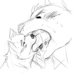 2021 anthro black_and_white blush bodily_fluids canid canine digital_drawing_(artwork) digital_media_(artwork) drooling duo extreme_french_kiss french_kissing fur greyscale hair kissing larger_male long_tongue male male/male mammal merfiller monochrome open_mouth saliva simple_background size_difference sketch smaller_male tongue tongue_out