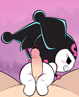 anthro blush chibi circumcised clothing duo evil_grin female first_person_view fool's_hat genitals grin grinning_at_viewer hat hat_only headgear headgear_only headwear headwear_only human_on_anthro interspecies it'll_never_fit looking_back male mostly_nude penis pink_nose size_difference smaller_female smile smiling_at_viewer spade_tail tail white_body fatalafterdark onegai_my_melody sanrio kuromi demon human lagomorph leporid mammal rabbit absurd_res hi_res