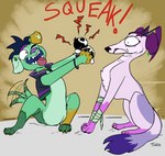 alternate_species ambiguous_gender bandage claws duo feral feralized fur furrification green_body green_fur paws pigtails plushie purple_body purple_fur smile snout tail toe_claws toony tick_(artist) i_feel_sick johnny_the_homicidal_maniac devi_d. tenna_(i_feel_sick) borzoi canid canine canis domestic_dog hunting_dog mammal sighthound