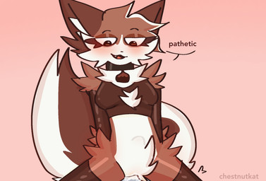 anthro anthro_penetrated arm_tuft bedroom_eyes bell bell_collar clothing collar crotch_tuft degradation dominant dominant_female duo female female_anthro female_penetrated legwear male male/female narrowed_eyes penetration penile penile_penetration pose seductive submissive submissive_male text thigh_highs tuft chestnut_kat_(artist) chestnut_kat felid feline mammal artist_name colored digital_drawing_(artwork) digital_media_(artwork) hi_res signature