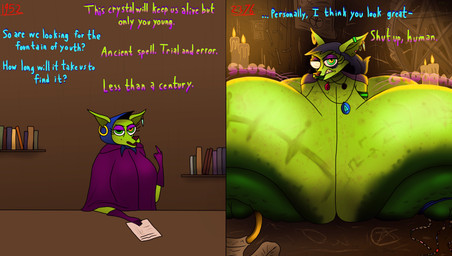 age_difference aged_up annoyed anthro areola beads big_areola big_butt big_nipples blind_eye bone book bookshelf bouncing_breasts breasts bruised bruised_breast butt butt_jiggle candle candlelight cape carving cataract cellulite charm_(jewelry) chest_tattoo clothing crystal dialogue ear_piercing ear_ring elderly elderly_anthro elderly_female eyelashes eyeshadow female furniture glistening_eyelids gold_(metal) gold_tooth groan groaning_breasts growth hood huge_areola huge_butt huge_nipples hyper hyper_areola hyper_nipples immortality jewelry jiggling light lips lipstick liver_spots long_eyelashes makeup markings mole_(marking) montgomery_glands necklace nipple_piercing nipples occult_symbol older_anthro older_female onomatopoeia piercing ring_piercing robe scar sigil sigils slosh sloshing solo sound_effects symbol talking_to_viewer tattoo tear_trough text time_skip torn_clothing vein veiny_breasts wrinkles m4n cartoon_network courage_the_cowardly_dog shirley_the_medium canid canine canis chihuahua domestic_dog mammal toy_dog english_text hi_res
