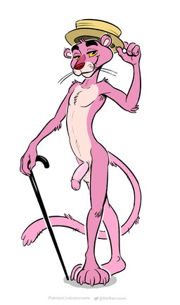 anthro balls biped black_eyes cane claws clothing feet fingers flaccid front_view fur genitals glans hat hat_only headgear headgear_only headwear headwear_only holding_clothing holding_hat holding_headgear holding_headwear holding_object humanoid_genitalia humanoid_hands humanoid_penis long_tail looking_at_viewer male mostly_nude mostly_nude_anthro mostly_nude_male navel penis pink_body pink_fur pose seductive shadow simple_background slim smile solo standing tail tan_body tan_fur text three-quarter_view toe_claws toes white_background yellow_sclera nikraccoom pink_panther felid mammal pantherine artist_name colored hi_res pinup shaded