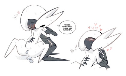 anthro birth black_body blush dialogue duo egg egg_in_vagina female female/female hand_holding heart_symbol horn oviposition pregnant pregnant_anthro pregnant_female speech_bubble text white_body abafterdark hollow_knight:_silksong hollow_knight_(franchise) team_cherry hornet_(hollow_knight) lace_(hollow_knight:_silksong) arthropod english_text hi_res