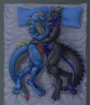 2019 3_toes 4_toes anthro anthro_on_anthro balls bed bedroom black_body black_scales blep blue_body blue_cum blue_eyes blue_penis blue_scales bodily_fluids claws clothing colored_cum cuddling cum digital_media_(artwork) dragon duo embrace erection eye_contact feet finger_claws fingers forked_tongue frottage furniture genital_fluids genitals grey_body grey_horn grey_scales half-closed_eyes hand_on_chest hand_on_hip hi_res horn hug looking_at_another looking_at_partner lying male male/male multicolored_body multicolored_scales mythological_creature mythological_scalie mythology narrowed_eyes night nude on_side paws penile penis pillow precum ranthos red_eyes reptile ribbed_penis romantic romantic_couple scales scalie seductive sex smile snake soles spikes striker stripes tail teeth thejoyfuldragon toe_claws toes tongue tongue_out touching_noses two_tone_body two_tone_scales unusual_bodily_fluids unusual_cum unusual_genital_fluids