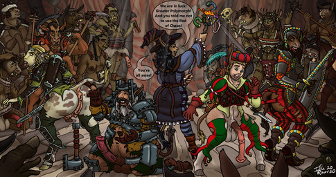 anus armor axe balls big_penis blue_eyes bottomwear breasts breasts_and_teats brown_hair butt clothing dagger dialogue erection facial_hair female genitals gloves group hair hammer handwear hat headgear headwear holding_axe holding_melee_weapon holding_object holding_staff holding_sword holding_weapon hooves huge_penis magic_user male melee_weapon mustache navel nipples open_mouth pants penis shield species_transformation staff standing stubble surprised sword teats text tools torn_clothing transformation vulva weapon witch idlerawr asinus donkey dwarf equid equine humanoid mammal orc 2020 english_text hi_res