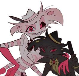 anthro bow_tie clothing collar duo freckles fur fur_markings gloves gun handwear headgear headwear legwear male markings multi_eye multi_limb on_lap ranged_weapon simple_background size_difference suit weapon dustzm134 hazbin_hotel hellaverse angel_dust arackniss_(hazbin_hotel) animal_humanoid arachnid arachnid_humanoid arthropod arthropod_humanoid demon human humanoid mammal brother_(lore) brothers_(lore) sibling_(lore)