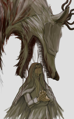 anthro antlers blood blood_in_mouth bodily_fluids covered_eyes duo female feral fur horn larger_feral long_snout looking_at_another monotone_background sharp_teeth simple_background size_difference smaller_human snout standing teeth white_background white_body white_fur clozaphim bloodborne fromsoftware mythology sony_corporation sony_interactive_entertainment vicar_amelia canid canine human mammal mythological_canine mythological_creature werecanid werecanine werecreature werewolf 2026 hi_res