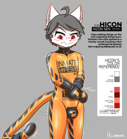 anthro barcode bulge chastity_cage chastity_device clothing implied_chastity latex latex_clothing latex_skinsuit lock_bulge lock_symbol male null_bulge plug_(sex_toy) prison prison_suit prison_uniform prisoner sex_toy skinsuit solo text text_on_clothing text_on_latex tight_clothing hiconnen hicon felid feline mammal english_text hi_res model_sheet