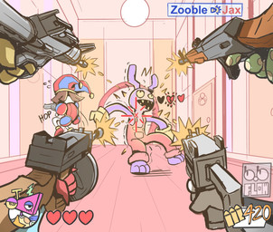 420_(number) 4_arms ak-47 ak_platform ambiguous_gender anthro assault_rifle biped bodily_fluids clothing crosshair detailed_background fake_screencap female first_person_view flying_sweatdrops fur gameplay_mechanics gloves group gui gun gunshot handwear health_bar heart_symbol holding_gun holding_mac-10 holding_object holding_ranged_weapon holding_rifle holding_thompson_gun holding_weapon hopping inside logo mac-10 male multi_arm multi_limb onomatopoeia purple_body purple_fur ranged_weapon rifle running_away shooting sound_effects style_emulation submachine_gun sweat sweatdrop text thompson_gun trio weapon yellow_eyes bobflow1997 counter-strike glitch_productions the_amazing_digital_circus jax_(tadc) pomni_(tadc) zooble_(tadc) human humanoid lagomorph leporid mammal rabbit 2025 artist_logo crossover digital_drawing_(artwork) digital_media_(artwork) english_text hi_res watermark nonbinary_(lore)