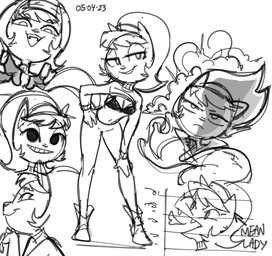 accessory anthro bedroom_eyes big_eyes big_head big_pupils boots bottomwear bra breasts cleavage closed_smile clothed clothed_anthro clothed_female clothing cool_guys_don't_look_at_explosions curved_eyebrows directional_arrow explosion eyebrow_through_hair eyebrows fangs female fingers flowing_hair footwear fully_clothed grin hair hair_accessory hairband half-closed_eyes hand_on_hip hand_on_knee hand_on_leg hand_on_own_hip hand_on_own_knee hand_on_own_leg humanoid_hands humor iris leaning leaning_sideways looking_at_viewer medium_breasts mischievous mouth_closed narrowed_eyes navel no_pupils open_mouth open_smile pants pointy_ears pose prick_ears pupils raised_clothing raised_sweater raised_topwear reaching_towards_viewer seductive serious shadow shoes short_hair small_nose smile smiling_at_viewer solo sweater teeth text topwear translucent translucent_hair turtleneck underwear dbaru nickelodeon t.u.f.f._puppy kitty_katswell domestic_cat felid feline felis mammal 2023 black_and_white dated digital_drawing_(artwork) digital_media_(artwork) english_text hi_res monochrome sketch sketch_page