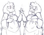 alternate_universe anthro clothing duo fangs female hand_holding mature_anthro mature_female simple_background slightly_chubby square_crossover teeth conditional_dnp skoon underfell undertale undertale_(series) toriel toriel_(underfell) boss_monster_(undertale) bovid caprine mammal sketch