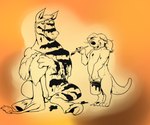 anthro black_paint brush duo feet happy holidays hooves lion_costume male male/male orange_background otter_tail paint paint_bucket paintbrush painting_body simple_background sitting smile standing pandottermon halloween equid equine horse mammal mustelid otter 6:5