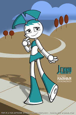 4_fingers black_eyes blue_body clothed clothing female fingers hill looking_at_viewer looking_back machine metallic_body midriff not_furry on_model pigtails plant pose road sidewalk smile solo text thick_calves thin_thighs tree upskirt white_body year krezz_karavan my_life_as_a_teenage_robot nickelodeon jenny_wakeman android humanoid robot 2008 2:3 digital_media_(artwork) english_text