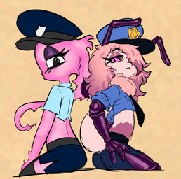 1_eye 3_fingers accessory antennae_(anatomy) anthro badge black_clothing black_eyebrows black_eyes black_hat black_headwear black_legwear black_necktie black_sclera black_thigh_highs blue_bottomwear blue_clothing blue_hat blue_headwear blue_shirt blue_skirt blue_topwear bottomwear butt clothed clothed_anthro clothed_female clothed_humanoid clothing duo exoskeleton eyebrows eyelashes female female_anthro female_humanoid fingers fire flat_chested hair hair_over_eye half-closed_eyes hand_on_hip hand_on_own_hip hat head_turned headgear headwear legwear long_hair looking_at_viewer midriff mouth_closed mouthless multicolored_body multicolored_exoskeleton narrowed_eyes necktie noseless pink_body pink_exoskeleton pink_eyes pink_hair police police_hat police_officer pseudo_hair pupils purple_antennae purple_body purple_exoskeleton purple_eyelids rolled_up_shirt shirt short_sleeves sitting skirt thigh_highs topwear two_tone_body two_tone_exoskeleton two_tone_hat young young_anthro young_female young_humanoid soulcentinel violet_echo arthropod elemental_creature elemental_humanoid fire_creature fire_humanoid humanoid insect morsectuum 2026