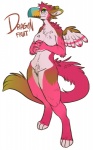 anthro beak blue_eyes breasts brown_body brown_fur feathered_wings feathers featureless_breasts featureless_crotch female freckles fur looking_at_viewer navel non-mammal_breasts nude paws pink_body pink_feathers pink_fur simple_background solo tail text tuft white_background white_body white_feathers white_fur wings yellow_sclera hoot_(artist) mythology pip_(drenmar) avian bird felid gryphon hybrid mammal mythological_avian mythological_creature toucan 2013 english_text