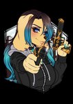 anthro blue_eyes breasts clothed clothing colored_nails ear_piercing ear_ring eyebrows eyelashes eyshadow female gun holding_gun holding_object holding_ranged_weapon holding_weapon jericho_941 lips nails piercing ranged_weapon ring_piercing solo weapon fluffysteambunny canid canine canis domestic_dog mammal 2021 absurd_res alpha_channel digital_media_(artwork) hi_res