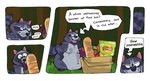 anthro belly biped black_nose food grey_body overweight text freshsqueezedanny brother_bear disney bering mammal procyonid raccoon 2022 comic english_text hi_res