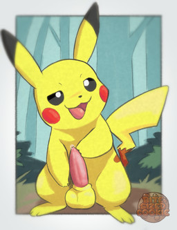 animal_genitalia anthro balls bodily_fluids dripping erection feet fur genital_fluids genitals male open_mouth penis precum precum_drip smile solo standing tail toes tongue yellow_body yellow_fur bitesizedcookie nintendo pokemon generation_1_pokemon mammal pikachu pokemon_(species) rodent digital_media_(artwork)