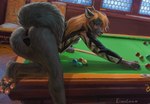 anatomically_correct anatomically_correct_anus anatomically_correct_genitalia anatomically_correct_pussy animal_genitalia animal_pussy anthro anus ball bedroom_eyes bent_over billiard_ball billiard_table black_body black_fur black_nose blonde_hair bottomless butt canine_genitalia canine_pussy clothed clothing cue_stick detailed_background eyebrow_piercing eyebrow_ring eyebrows eyewear facial_piercing feet female fur furniture genitals glasses hair holding_cue_stick inside jacket long_hair narrowed_eyes nose_piercing nose_ring pawpads piercing presenting presenting_anus presenting_hindquarters presenting_pussy pussy raised_tail ring_piercing seductive septum_piercing septum_ring smile soles solo table tail text topwear eleacat canid canine canis mammal wolf 2023 artist_name english_text signature