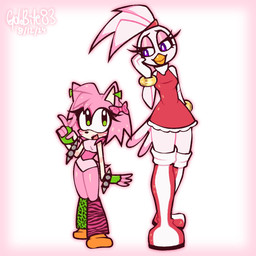 alternate_costume anthro beak black_nose boots bracelet breasts clothed clothing clothing_swap cosplay crossover_cosplay dress duo ear_piercing eyelashes eyeshadow feathers female fingerless_gloves footwear front_view fur gloves green_clothing green_eyes green_gloves green_handwear green_legwear hair handwear head_feathers head_tuft jewelry knee_boots knee_highs legwear leotard machine makeup open_mouth open_smile orange_clothing orange_footwear orange_shoes pattern_clothing pattern_legwear piercing pink_body pink_bow pink_clothing pink_eyeshadow pink_fur pink_hair pink_legwear pink_leotard purple_eyes red_boots red_clothing red_dress red_footwear shoes short_hair shoulder_pads simple_background size_difference smile spiked_bracelet spikes striped_clothing striped_legwear stripes thick_thighs tuft white_background white_body white_clothing white_feathers white_gloves white_handwear wide_hips goldyrose22 five_nights_at_freddy's five_nights_at_freddy's:_security_breach scottgames sega sonic_the_hedgehog_(series) steel_wool_studios amy_rose glamrock_chica animatronic avian bird chicken eulipotyphlan galliform hedgehog mammal phasianid robot 1:1 2024 crossover dated digital_media_(artwork) hi_res