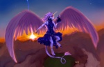 anklet anthro barefoot bracelet clothed clothing cloud collar corset detailed_background dress duo feathered_wings feathers feet female flying fur gold_(metal) hair hooves horn jewelry lingerie male melee_weapon pink_body pink_eyes pink_feathers pink_hair polearm scythe sky star sun sunset tail tail_tuft topwear tuft weapon wings fudchan discworld mythology death_(personification) death_of_rats grim_reaper equid equine mammal murid murine mythological_creature mythological_equine rat rodent unicorn winged_unicorn 2009 signature