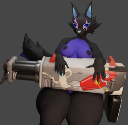 anthro black_body blue_nails breasts colored_nails facial_tuft female fluffy holding_object holding_rocket_launcher holding_weapon nails purple_body shocked solo thick_thighs tuft weapon anaroth nyaasapphire_(modeler) epic_games fortnite pack_leader_highwire canid canine fox mammal 3d_(artwork) digital_media_(artwork) hi_res