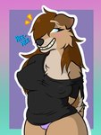 anthro big_breasts biped blush breasts camel_toe clothed clothing female female_anthro fur hair nipple_outline poppyspaniel simple_background smile solo tail thick_thighs canid canine canis coyote mammal digital_media_(artwork) hi_res