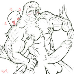 abs ambiguous_gender anthro balls barazoku beak big_penis blush duo erection feathers foreskin genitals hand_on_chest heart_eyes heart_symbol humanoid_genitalia humanoid_on_anthro humanoid_penis male male/ambiguous muscular muscular_anthro muscular_male navel nipple_fetish nipple_pinch nipple_play nipples nude pecs penis pinch reach_around simple_background standing white_background mr._frenzy anon prof._enoch avian bird humanoid owl 1:1 2021 black_and_white guide_lines hi_res monochrome sketch
