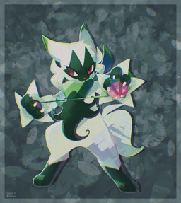 ambiguous_gender anthro claws eyelashes featureless_crotch floral_background flower fur green_body green_fur pawpads paws pink_eyes plant solo tail yo-yo mrh2o2 nintendo pokemon felid feline floragato generation_9_pokemon mammal pokemon_(species) 2025 dated hi_res signature