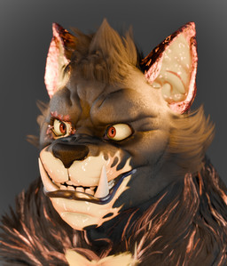 anthro bared_teeth black_body black_fur fire fire_on_body fur male simple_background solo iglooder mythology canid canid_demon canine demon hellhound mammal mythological_canine mythological_creature 3d_(artwork) blender_(artwork) bust_portrait digital_media_(artwork) hi_res portrait