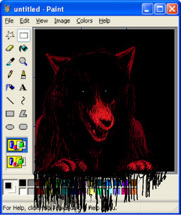 ambiguous_gender anthro black_eyes blood bodily_fluids breaking_the_fourth_wall looking_at_viewer open_mouth pupils scary solo text white_pupils hladilnik ms_paint_challenge carol_(hladilnik) canid canine canis domestic_dog ghost mammal spirit 2019 aliasing binary_drawing digital_drawing_(artwork) digital_media_(artwork) english_text microsoft_paint_(artwork)