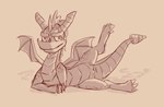 andromorph crossgender female genitals intersex lying mta_crossgender mti_crossgender on_front presenting presenting_pussy pussy raised_leg solo tabloi activision mythology spyro_the_dragon spyro dragon mythological_creature mythological_scalie scalie hi_res sketch