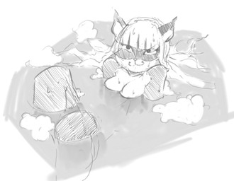:3 anthro bath breasts female hair mask nude solo wet smekbo domestic_cat felid feline felis mammal black_and_white monochrome