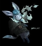 ambiguous_gender black_background black_nose blue_eyes book closed_smile clothed clothing fingers magic magic_user mouth_closed paws pose pupils simple_background smile solo tail text white_pupils goblin_serf nintendo pokemon pokemon_mystery_dungeon spike_chunsoft eeveelution generation_4_pokemon glaceon pokemon_(species) 2021 artist_name digital_media_(artwork) english_text hi_res