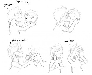 anthro blush character_transformation clone clone_transformation detachable detachable_head dialogue duo kissing male male/male mind_control reattaching_head text transformation transformation_through_kiss twinning kyrio kyrio_the_raptor_(kyrio) dinosaur dromaeosaurid human mammal prehistoric_species reptile saurischian scalie theropod english_text monochrome
