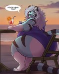 anthro beach belly beverage big_belly big_breasts big_butt black_body black_fur blue_body blue_fur breasts brown_eyes butt chair clothing female food fruit fur furniture hair huge_butt huge_hips huge_thighs long_hair looking_at_viewer looking_back obese obese_anthro obese_female on_chair one-piece_swimsuit orange_(fruit) overweight overweight_anthro overweight_female plant purple_one-piece_swimsuit sand sitting sitting_on_chair solo swimwear table tail thick_thighs water white_body white_fur white_hair wide_hips valerayu tammy_tigress felid mammal pantherine tiger 2024 hi_res