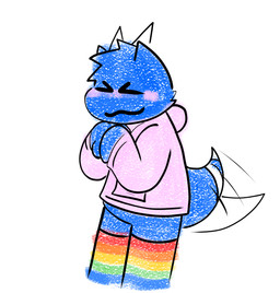 >~< anthro blue_body blush bottomless bottomless_anthro clothed clothing eyes_closed footwear hands_together hands_together_elbows_apart happy horn legwear male markings mouth_closed multicolored_clothing multicolored_footwear multicolored_socks pattern_clothing pattern_footwear pattern_legwear pattern_socks pink_clothing pink_sweater pink_topwear rainbow_clothing rainbow_footwear rainbow_socks simple_background socks solo standing stockings striped_clothing striped_footwear striped_markings striped_socks striped_tail stripes sweater tail tail_markings tail_motion tailwag topwear white_background apatheticdell mythology dell_the_dragon dragon mythological_creature mythological_scalie scalie digital_drawing_(artwork) digital_media_(artwork)