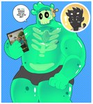 belly black_body black_boxer_briefs black_clothing black_underwear blue_background bone border boxer_briefs boxer_briefs_only clothed clothing duo green_body male overweight overweight_male rib_cage simple_background skull slime speech_bubble text topless translucent translucent_body underwear underwear_only white_border dom_doggo microsoft minecraft mojang monster_prom xbox_game_studios doug_(monster_con) jack_black oz_(monster_prom) arthropod bee goo_creature goo_humanoid human humanoid hymenopteran insect mammal shadow_creature 2025 english_text hi_res