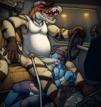 anthro balls bdsm blindfold bodily_fluids bondage bottomless bottomless_anthro bottomless_male bound car clothed clothing cum driving drooling duo erection fangs feet fellatio foreskin gag gagged genital_fluids genitals hat headgear headwear humanoid_genitalia humanoid_penis inside_car inside_vehicle interspecies looking_pleasured male male/male male_penetrated male_penetrating male_penetrating_male nude open_mouth_gag oral oral_penetration orgasm orgasm_face overweight penetration penile penis precum restrained ring_gag roadhead saliva sex sex_in_car steering_wheel teeth toes topwear truck trucker vehicle vest coal_(artist) lwrottie nomad_(lw) alligator alligatorid canid canine canis crocodilian domestic_dog mammal mastiff molosser reptile rottweiler scalie