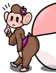 accessory anthro ball big_butt big_ears blush bottomwear breasts butt clothing female finger_on_chin flower flower_in_hair hair hair_accessory looking_at_viewer open_mouth pie_cut_eyes plant skirt solo tail thick_thighs lewdewott sega super_monkey_ball meemee haplorhine mammal monkey primate hi_res