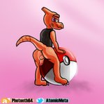 anthro anus balls bottomless butt clothed clothing erection genitals leaning_on_object looking_at_viewer male penis pokeball shirt solo spread_butt spread_legs spreading standard_pokeball tank_top topwear atomicmeta nintendo pokemon thomas_(lonelycharart) charmeleon generation_1_pokemon pokemon_(species) reptile scalie absurd_res hi_res