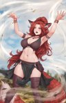 big_breasts bottomwear breasts clothed clothing exposure_variation female fluffy fluffy_tail freckles hair loincloth red_hair solo tail tribal yellow_eyes personalami ajhira_(personalami) animal_humanoid canid canid_humanoid canine canine_humanoid humanoid mammal mammal_humanoid 2023 hi_res