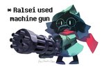 anthro black_body black_fur clothed clothing eyewear fur gatling_gun glasses green_clothing green_headwear gun headgear headwear holding_object holding_weapon machine_gun minigun open_mouth ranged_weapon round_glasses scarf solo text tongue weapon aestheticden deltarune ralsei_with_a_gun undertale_(series) ralsei bovid caprine goat mammal 2022 english_text hi_res signature