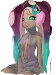 clothing dark_body dark_skin dress earmuffs female green_eyes solo exykt nintendo splatoon marina_(splatoon) animal_humanoid cephalopod humanoid marine marine_humanoid mollusk octarian octoling 3:4 hi_res