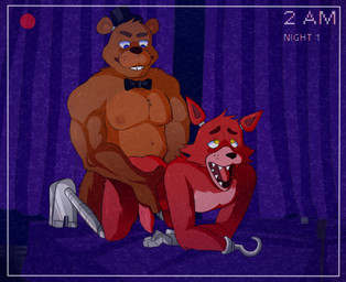 ahegao anal anal_penetration anatomically_correct anatomically_correct_genitalia anatomically_correct_penis animal_genitalia animal_penis anthro anthro_on_anthro anthro_penetrated anthro_penetrating anthro_penetrating_anthro balls belly big_belly blue_eyes bodily_fluids bow_tie brown_body brown_fur butt camera_view canine_genitalia canine_penis chest_tuft clock clothing cross-eyed doggystyle duo from_behind_position fucked_silly fur genitals hat headgear headwear holding_partner hook hook_hand looking_pleasured machine male male/male male_penetrated male_penetrating male_penetrating_male moan musclegut muscular muscular/overweight muscular_anthro muscular_male nipples nude obscured_anal obscured_penetration obscured_sex open_mouth overweight overweight_male pecs penetration penile penile_penetration penis recording red_body red_fur sex sharp_teeth smile static sweat teeth text time tongue tongue_out top_hat tuft vein veiny_penis whisker_spots yellow_eyes fleshformomo five_nights_at_freddy's scottgames foxy_(fnaf) freddy_(fnaf) animatronic bear brown_bear canid canine fox grizzly_bear mammal robot ursine english_text hi_res
