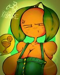 big_breasts bodily_fluids breasts clothed clothing female food fruit not_furry orange_(fruit) plant simple_background solo rbds_mixture food_creature humanoid 4:5 absurd_res hi_res