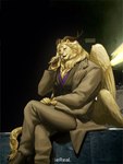 anthro clothed clothing electronics feathered_wings feathers male microphone multi_wing singing solo tail wings wshtichutu27302 bereal delicious_in_dungeon fan_screaming_at_madison_beer_performance winged_lion_(delicious_in_dungeon) felid hybrid lion mammal pantherine 3:4 hi_res meme