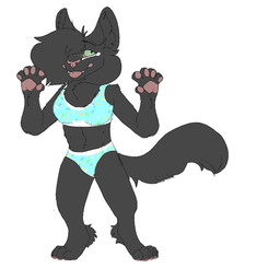 anthro bra clothing digitigrade female hair hair_over_eye one_eye_obstructed panties solo underwear mintyrainbow15 mint_(mintyrainbow15) domestic_cat felid feline felis mammal 1:1 source_request