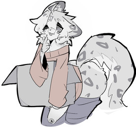 ahoge anthro bangs box butt clothed clothing container erection femboy foreskin fur genitals grey_body grey_eyes grey_fur grey_hair grey_markings grey_tongue hair holding_box holding_container holding_object humanoid_genitalia humanoid_penis hung_femboy legwear looking_up male markings medium_hair no_underwear off_shoulder one_eye_closed penis simple_background smile solo stockings sweater tail tongue tongue_out topwear white_background shiyaa_stuff leo_(shiyaa_stuff) felid mammal pantherine snow_leopard colored colored_sketch flat_colors sketch